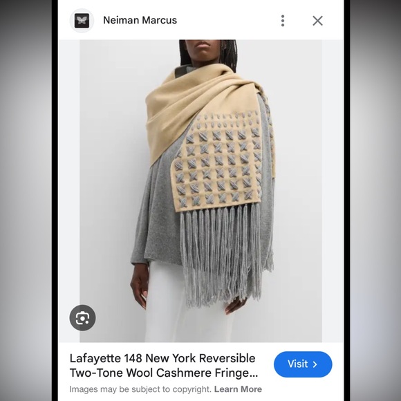 Lafayette148 NY Tan and Gray Fringed Wool Cashmere Scarf NWT - Picture 6 of 6